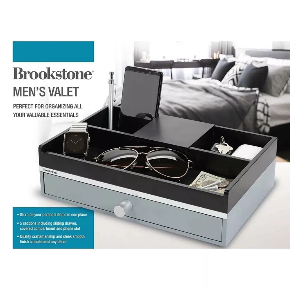 Brookstone Men’s Valet Organizer - Black and Silver